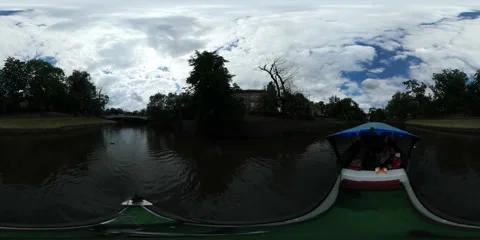 360Vr Video People Have an Excursion Oder Channel Pleasure Boat Floats Along Stock Footage 68998816