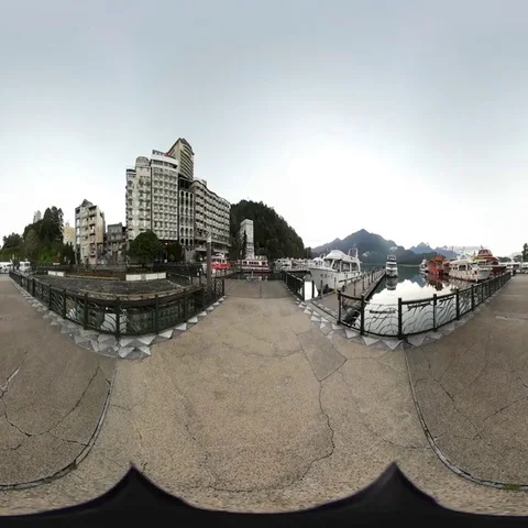 360VR video at the riverside of the Shui She Wharf at sunset Stock Footage