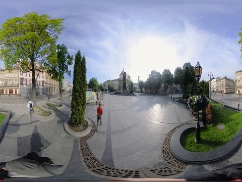 360VR Video of summer trevel old street Lviv, Ukraine. Stock Footage 75738076