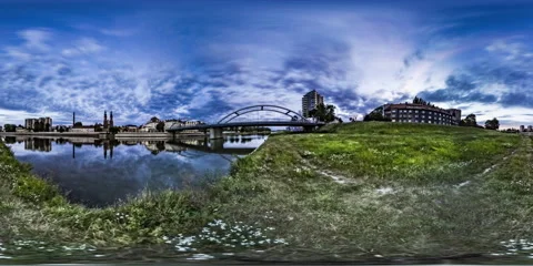360Vr Video Timelapse Day Night Opole Cityscape Landscape Bridge Over the Odra Stock Footage 67701736