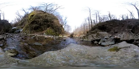 360VR Video view of the mountain river in early spring Stock Footage 103811403