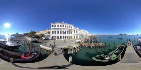 360VR walking to pier Giardini ex Reali in Venice Italy on sunny day Stock Footage 170448349