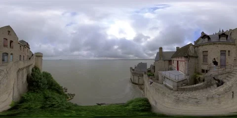 360VR Walking to Tour Boucle in Mont Saint Michel in Normany France Stock Footage