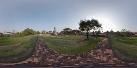 360VR Wat Phra Ram Temple in Ayutthaya Historical Park, Thailand Stock Footage 94422617
