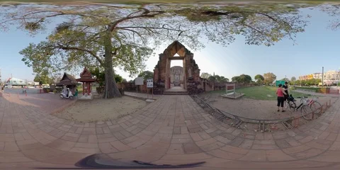 360VR Wat Phra Ram Temple in Ayutthaya Historical Park, Thailand Stock Footage 94423160