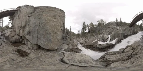 360VR water flowing under bridge on rocky mountain 4096x2048 45 seconds Stock Footage 109504104