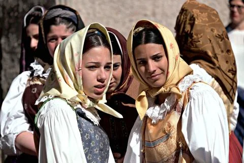 363° edition of Sant'Efisio religious procession. Group of girls at the parade Stock Photos