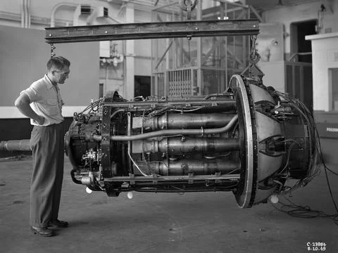 A 3670-horsepower Armstrong-Siddeley Python turboprop being prepared for te.. 写真素材