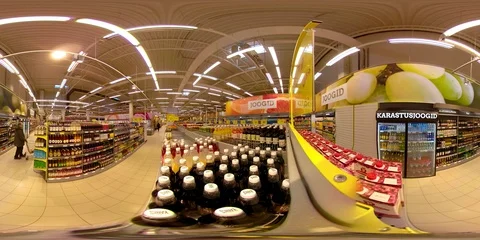 368 360 VR 360VR of The bottles and drinks area inside the supermarket virtua Stock Footage 93451759