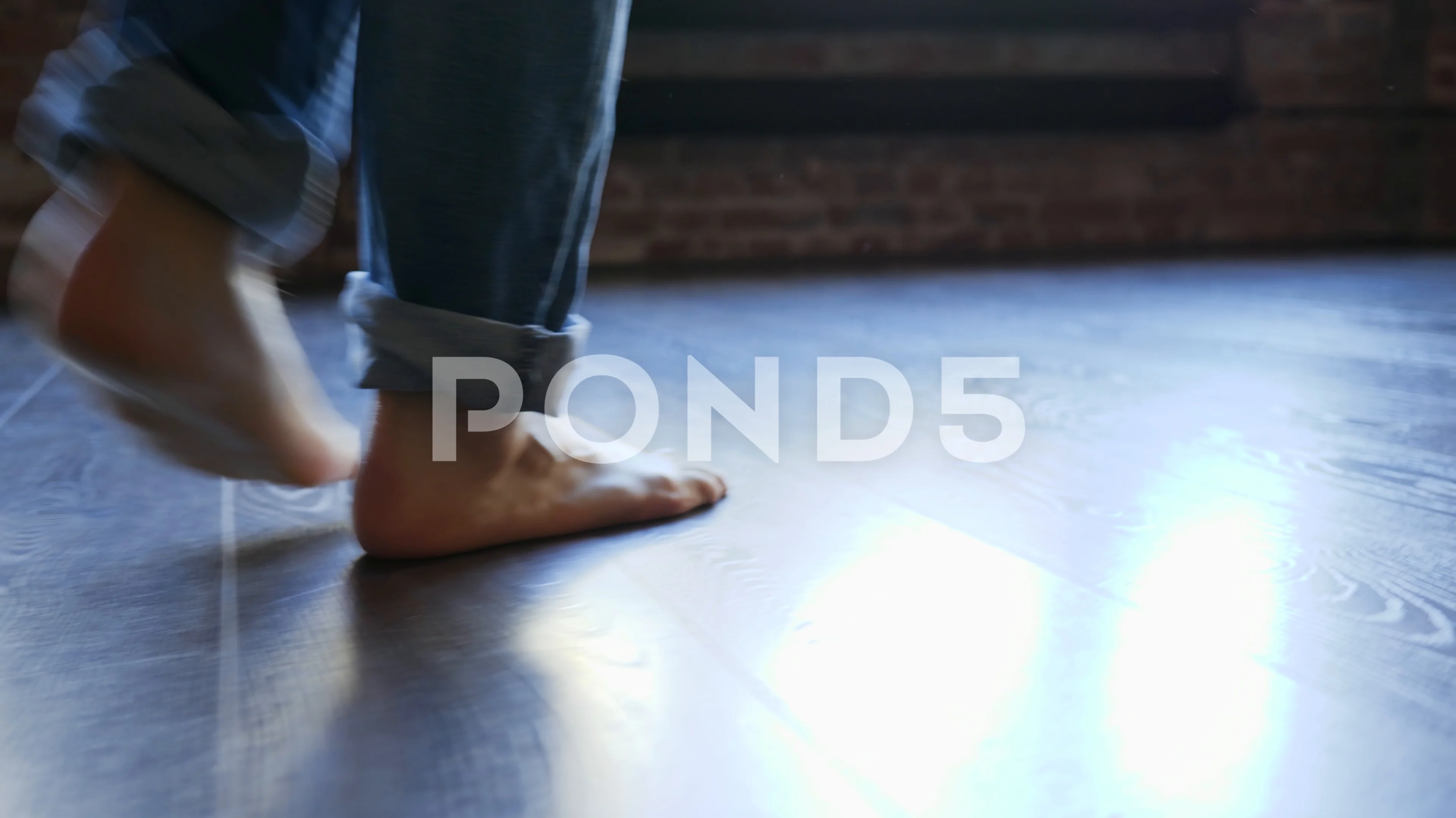 37 Barefoot guy legs in jeans trousers Stock Video Pond5