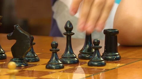 3/7 Close-Up Chess Boards And Chess Pieces Tournament Game  With Clock Stock Footage 212950727
