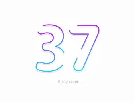 37 number, outline stroke gradient font. Trendy, dynamic creative style desig Illustrazione stock