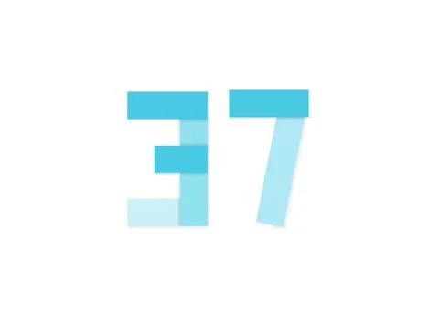 37 number, vector logo, paper cut desing font made of blue color tones .Isola Stock Illustration