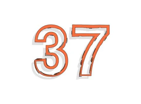 37 orange number, hand drawn brush stroke. Comic style design. For design ele Stock Illustration