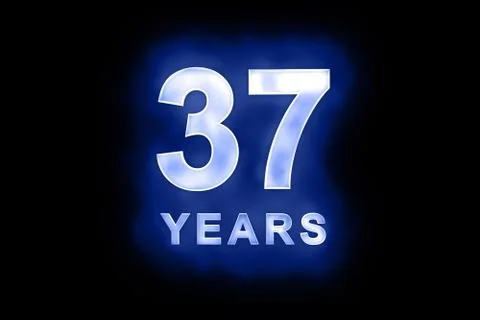37 years in glowing white numbers on blue Stock Illustration