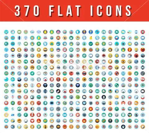 370 Flat Vector Icons Stock Illustration