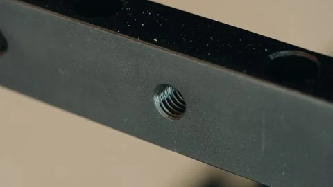 3/8 Inch Female Mounting Thread in Black Steel Plate Stock-Footage 342683224