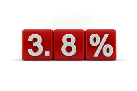 3.8 percent in white numbers on red cubes Stock Illustration