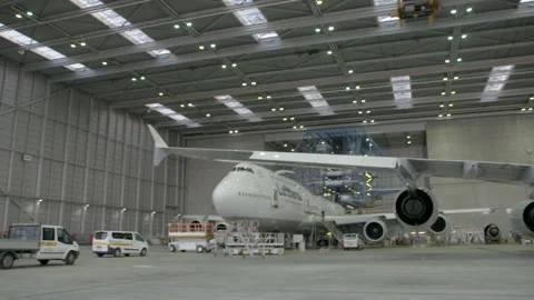 A 380 airplanes in hangar Stock Footage 248034757