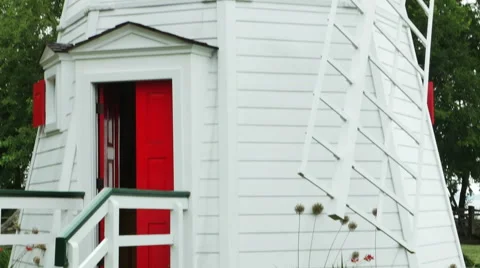 3891 White Windmill with Red Door, 4K Stock Footage 51942965