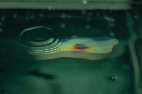 389.Iridescent Ripple Pattern On Liquid Surface With Drop Stock Photos