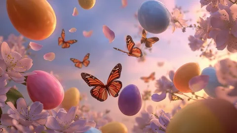 39 46 Soft pastel sky with glowing golden light colorful Easter egg 8e056e12 Stock Footage 318235265