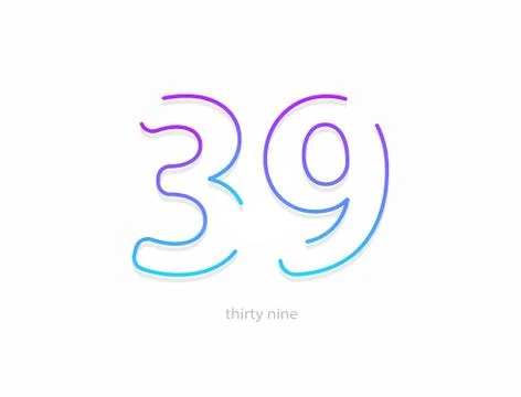 39 number, outline stroke gradient font. Trendy, dynamic creative style desig Stock Illustration