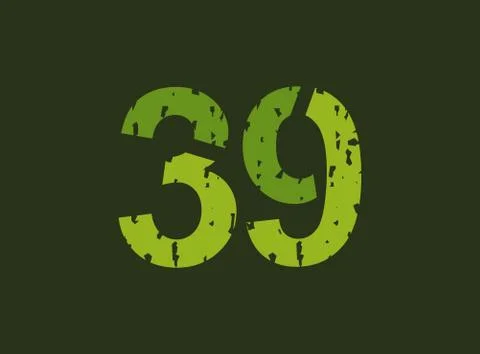 39 vector number made of grungy, grunge texture. Rubber stamp imprint style.  Illustrazione stock