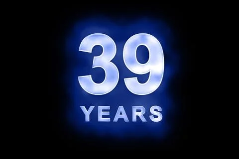 39 years in glowing white numbers on blue Stock Illustration