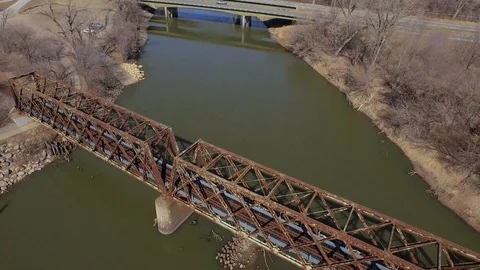 3.94 4K Slow Tilt down Over Railway Bridge 000914 Stock Footage 90258894