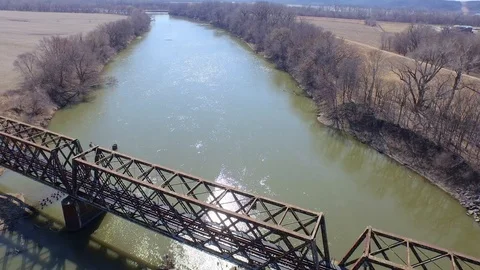 3.96 4K Rotate Right Over Railway Bridge 002512 Stock Footage 90258917