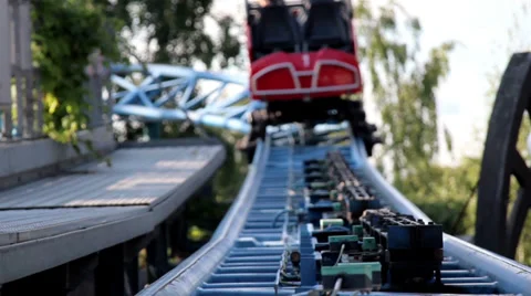 397 roller coaster pathway slowly moving and making a left bend Stock Footage 32289022