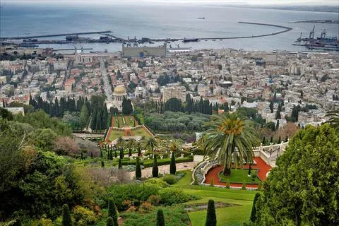 3_Views from high on The Bahai gardens in Haifa, Israel. Stock Photos