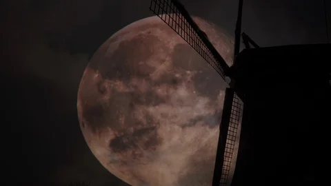 3Beautiful windmill silhouette on dramatic, stormy sky. Halloween Background 스톡 동영상 86230435