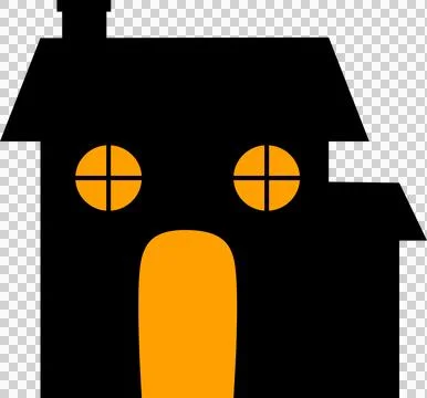 3Black ghost house with orange window halloween background Stock Illustration