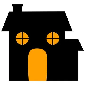 3Black ghost house with orange window halloween background Stock Illustration