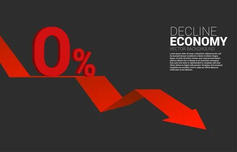 3D 0% interest with with down trend graph. Concept of decline economic and cr Stockillustratie