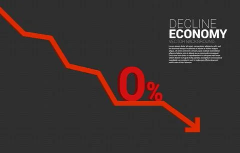 3D 0% interest with with down trend graph. Concept of decline economic and cr イラスト素材