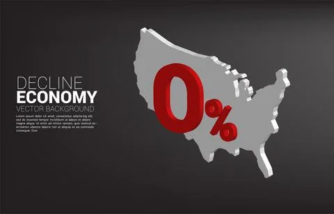 3D 0% interest with with USA map. Concept of crisis bank policy in america. イラスト素材