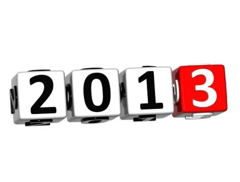 3d 2013 button click here block text Stock Illustration