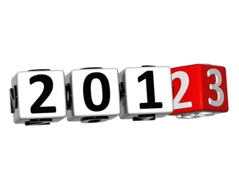 3d 2013 button click here block text Stock Illustration