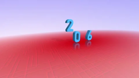 3D 2026 Future Year Concept on Red Reflective Surface, New Year Animation Stock Footage 323939051