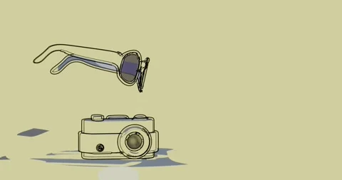 3D with 2D comic style of animated camera and sunglases in a flat yellow style. Stock Footage 278486091