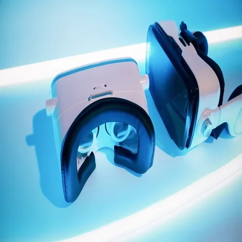 3D 360 degrees video virtual goggles. Wireless interactive cyberspace simulator Stock Footage 69700152