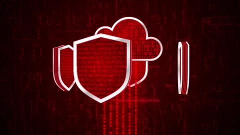 3D 4 shield with encryption data rotate around cloud system with binary code Video stock 242846855