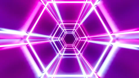 3D 4k abstract tunnel/ neon animation - moving hexagons Stock Footage 112081927