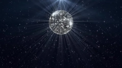 3D 4K disco ball hanging at night party. Mirrored sphere reflecting modern Stock Footage 333901446
