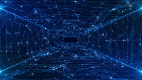 3D 4K Futuristic flight digital plexus line landscape waves, dust particle Smart Stock Footage 341898493