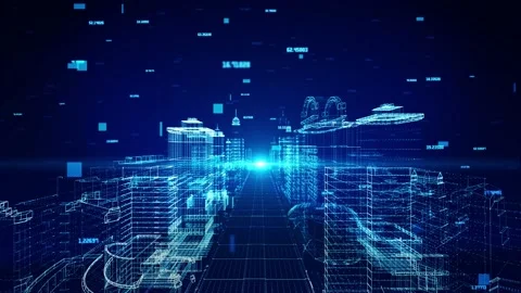 3D 4K High tech Digital smart city futuristic up aerial city flight loop Stock Footage 150009693