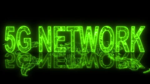 3d 5G network text technology earth map animation glowing green Stock Footage 260926011